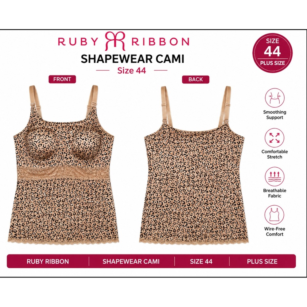 Ruby Ribbon Shapewear Cami Womens 44 Cheetah Fawn Lace Lift Luxe 3058 - Picture 1 of 4